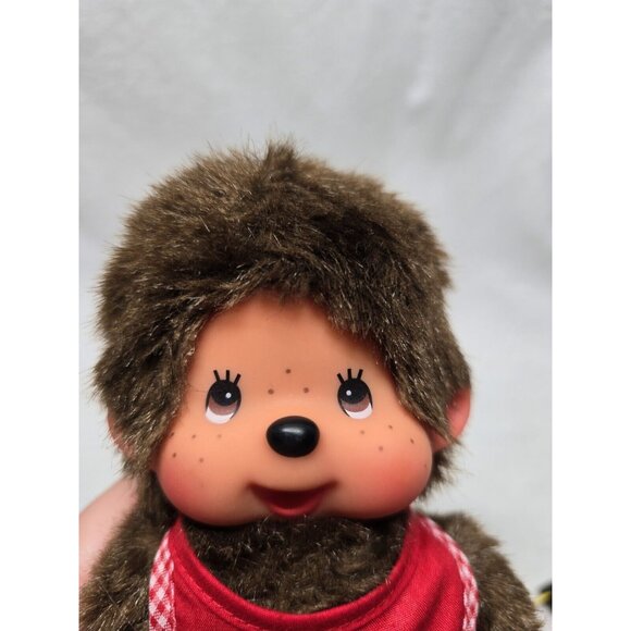 SEKIGUCHI 7.5" MONCHHICHI BOY WEARING RED BIB HOLDING PACIFIER DOLL - Picture 10 of 10